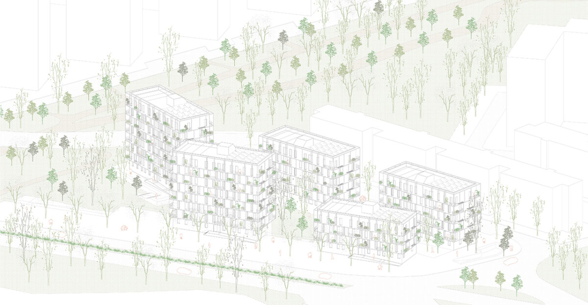 Public Housing in Guadaira axonometric view